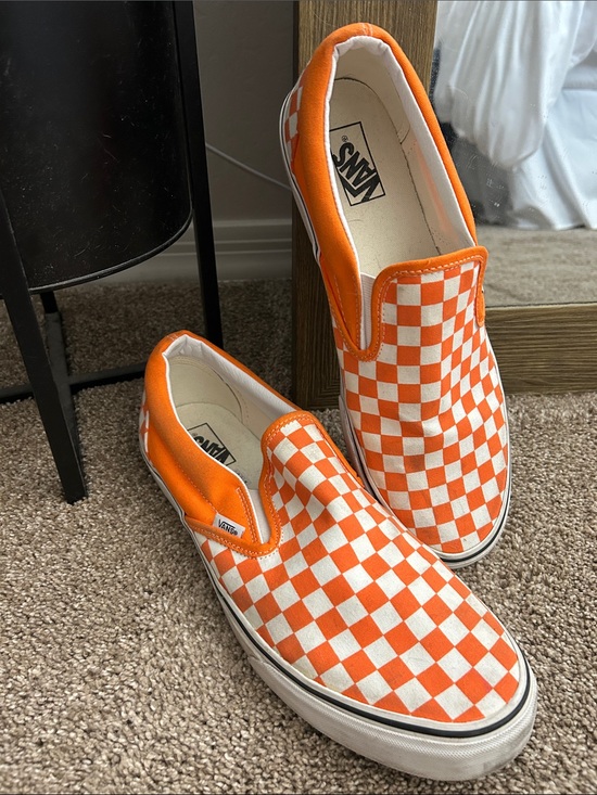 Vans Other - Vans Orange & White Checkerboard Slip-On Sneakers